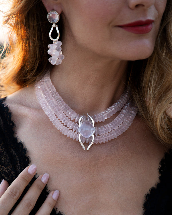 Collana a tre fili in Quarzo Rosa