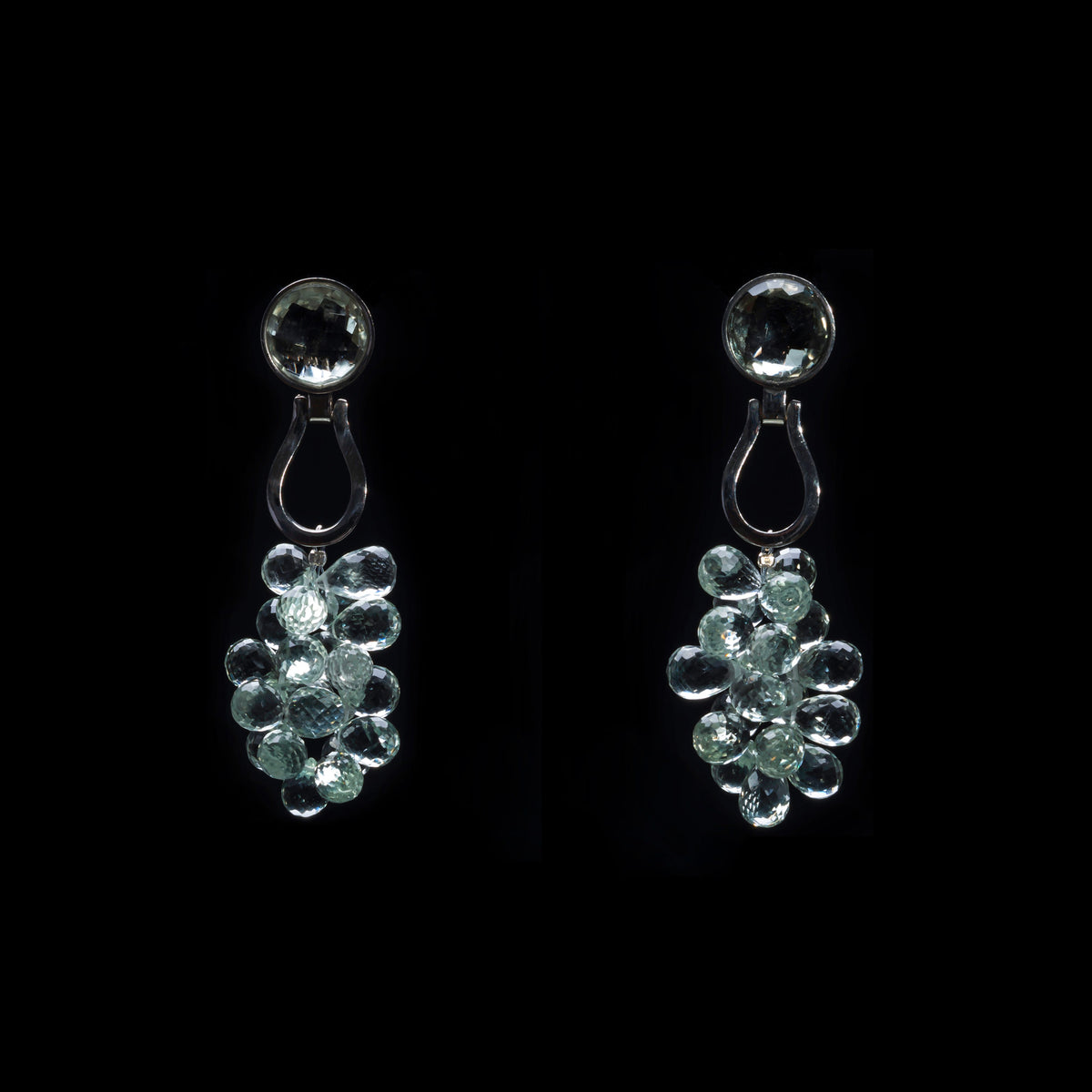 Boucles d'Oreilles Argent 925 Goutte Bombée Coquillage Teinté Bleu LES